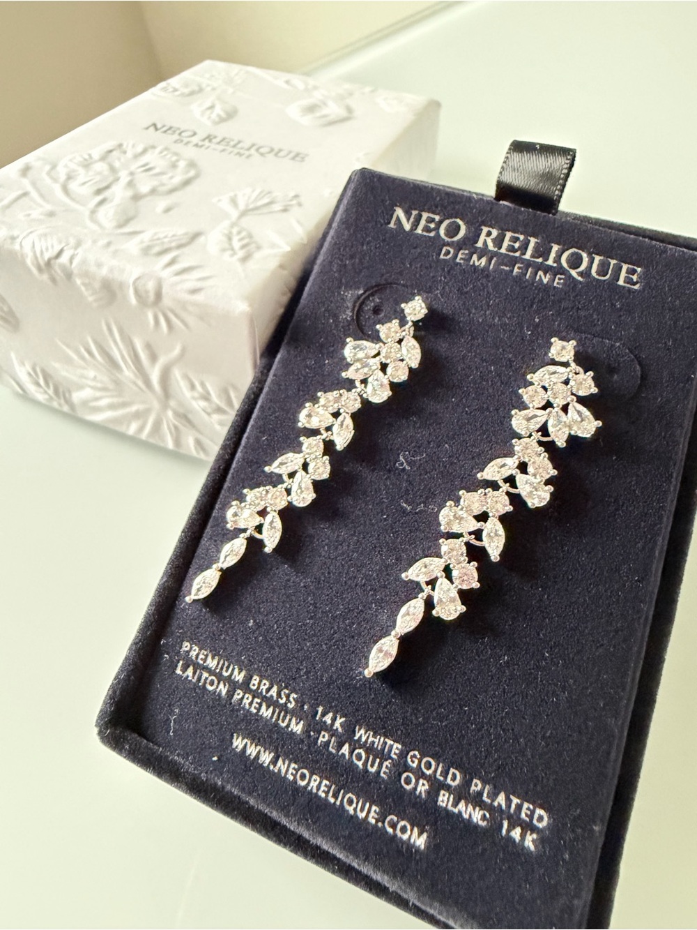 white Gold Crystal Vine cluster Drop Earrings